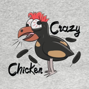 Crazy Shocked Farm Chicken Funny Cartoon Black T-Shirt